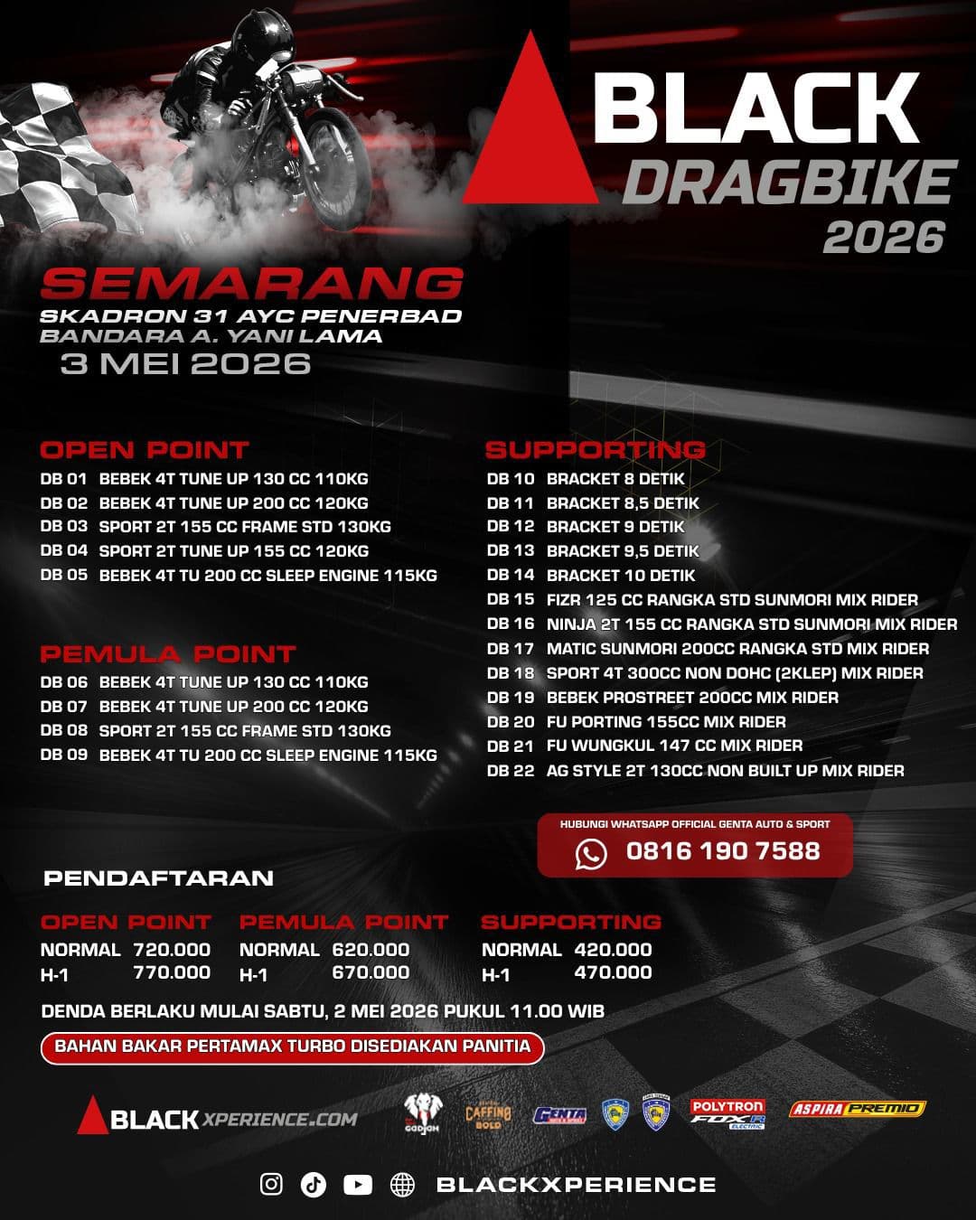 Kelas yang Dipertandingkan di Black Drag Bike Seri I 2026 Semarang
